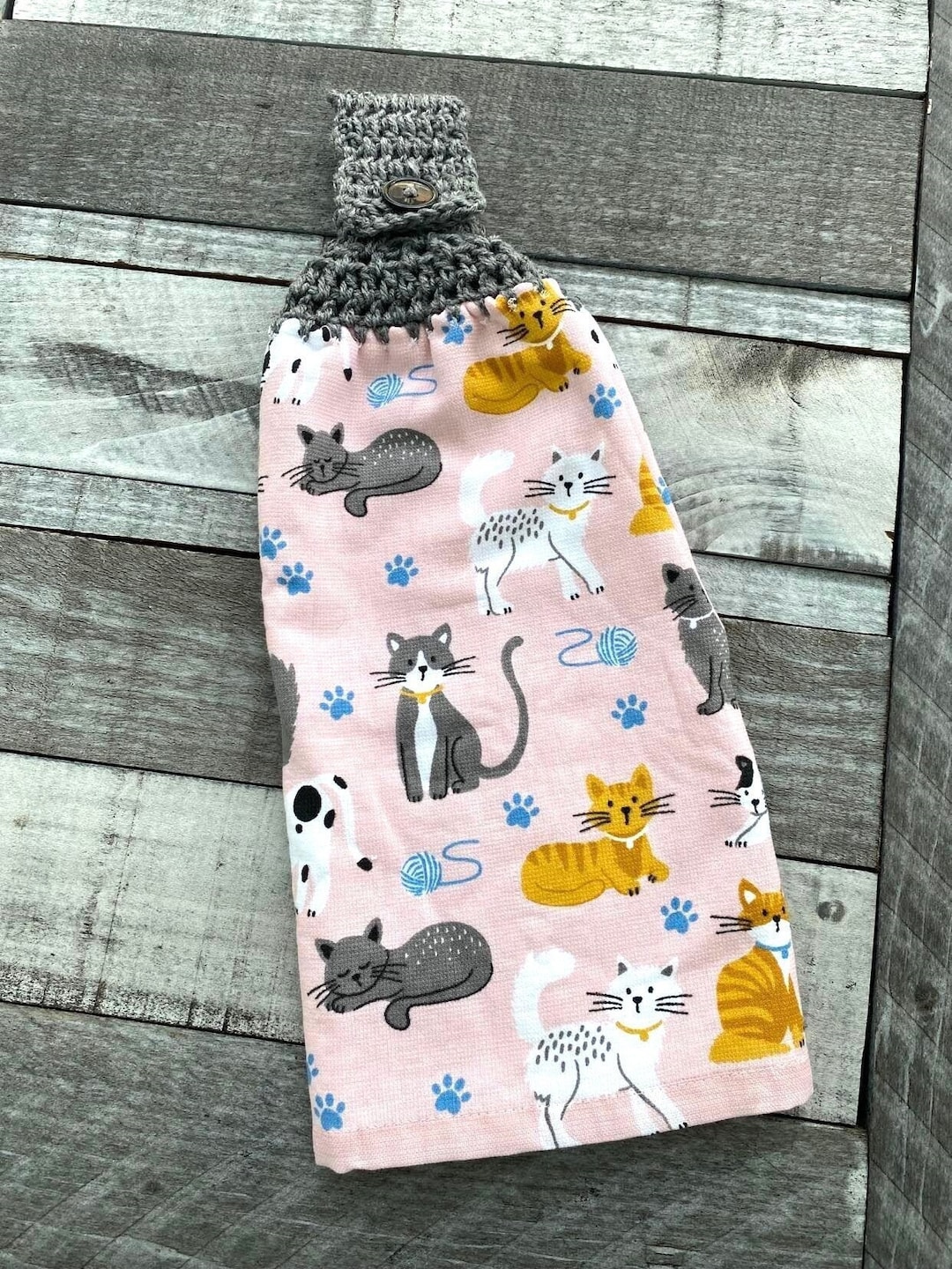 CAT LOVER Hanging Dish Towel, Cat Lover Kitchen Towel, Crochet Top Cat