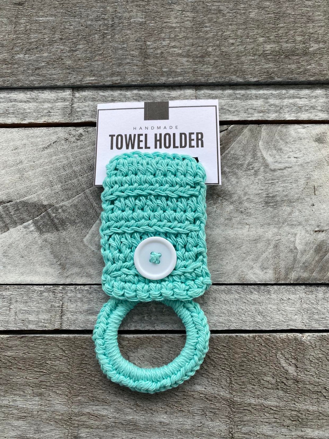 Handmade Crochet Towel Holder, Button on Crochet Towel Rings, Crochet