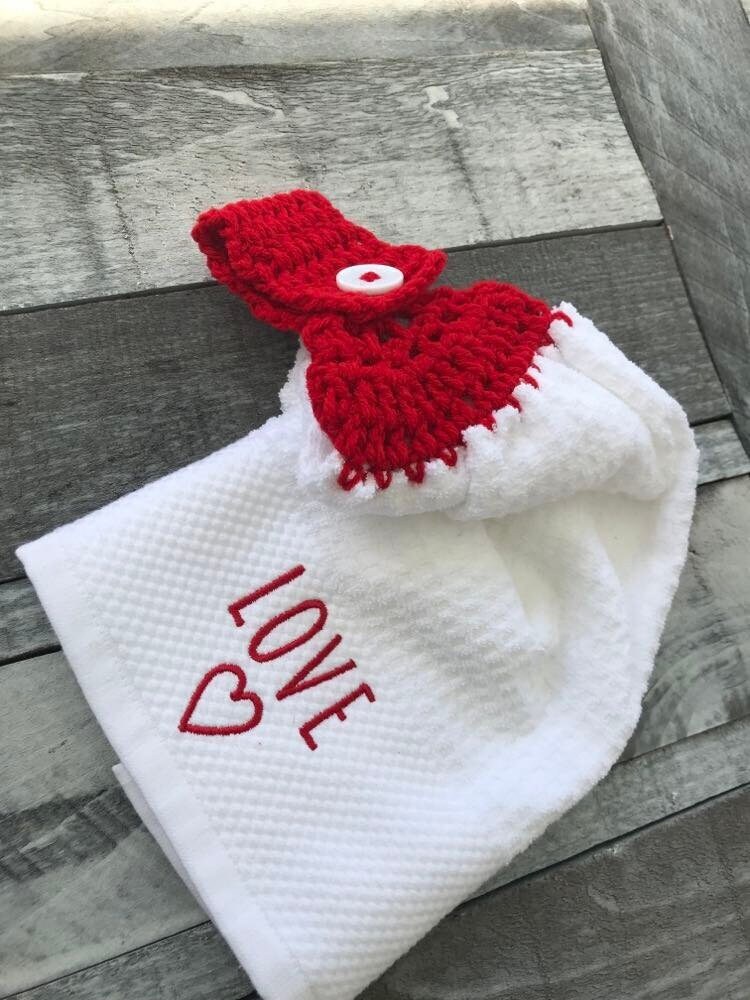 **NEW** Handmade Love Bird Sentiments Valentine Hanging Kitchen Hand Towel #1406 