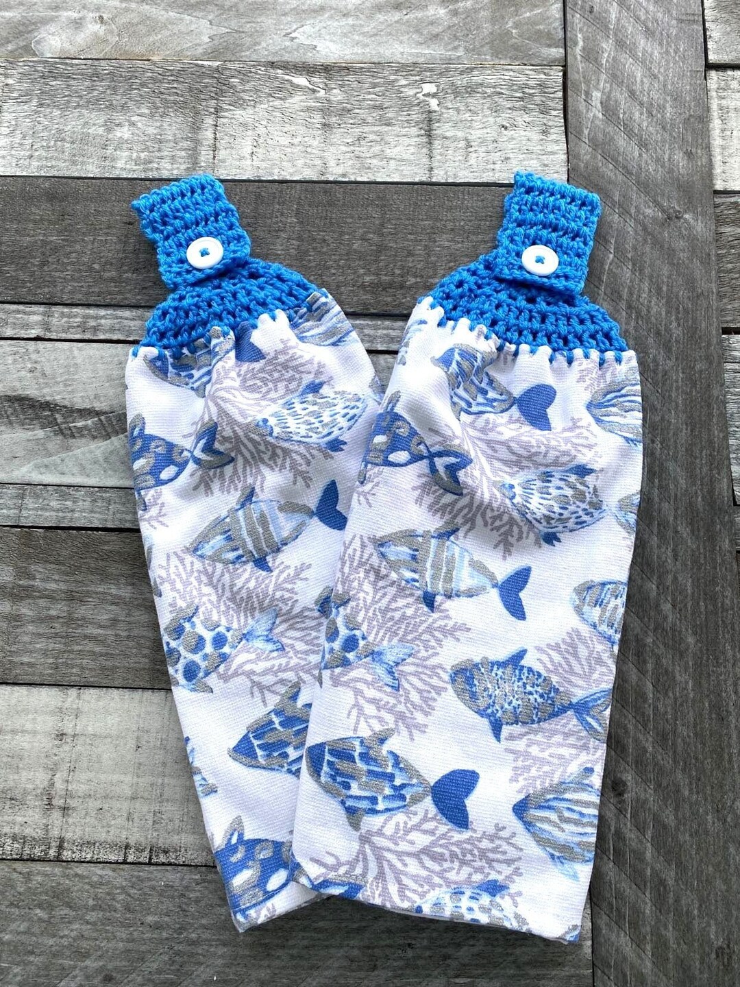 Tropical Fish Kitchen Towels, Nautical Theme Kitchen Towels, Crocheted