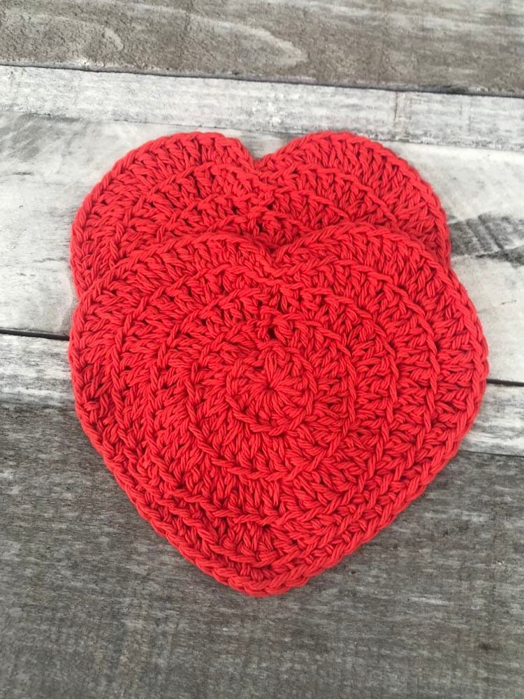 Crochet Heart Coasters Heart Coasters Valentine's Day Etsy