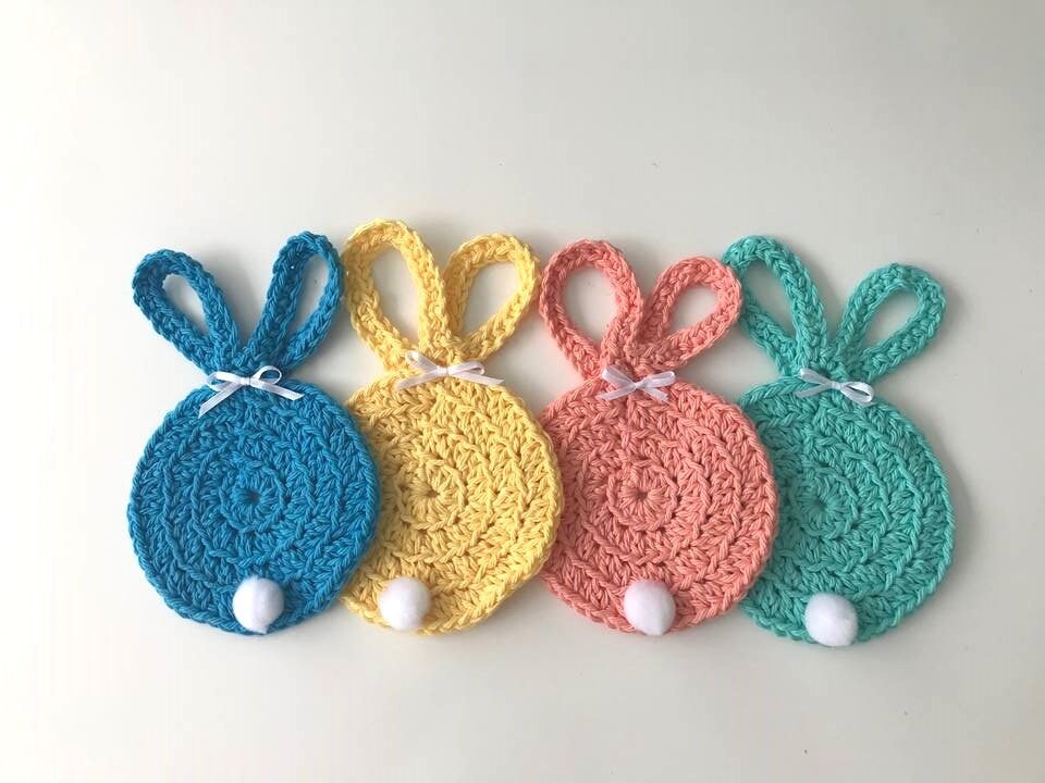 Easter Bunny Coasters, Crochet Bunny Coaster Set, Crochet Easter ...