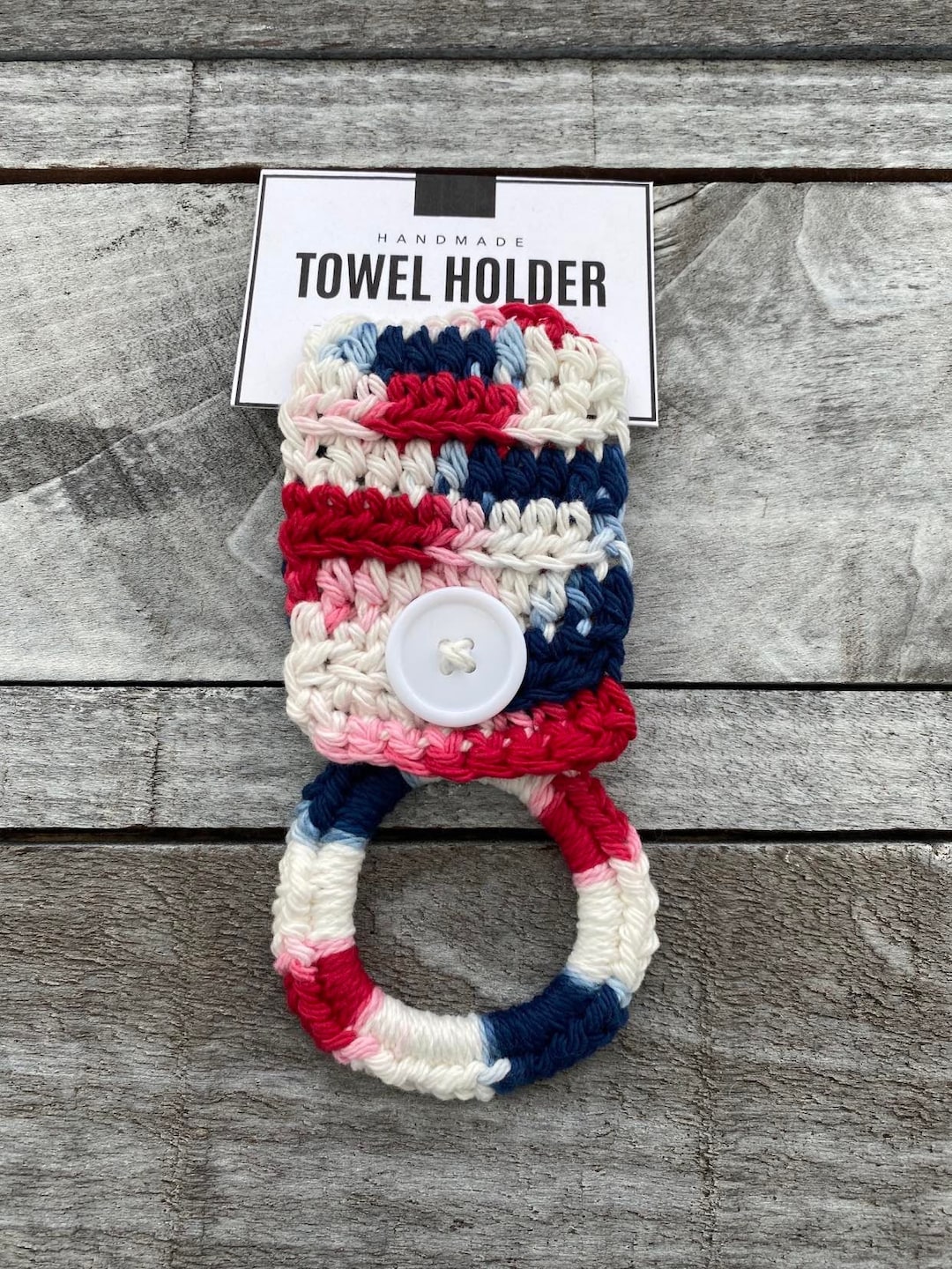 Red White Blue Crochet Towel Holders, Kitchen Towel Holders, Crochet