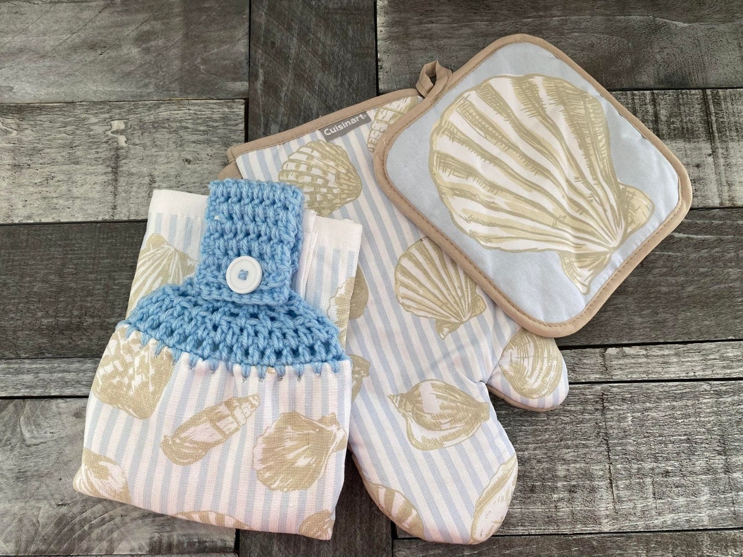 Seashell Kitchen Set Seashell Kitchen Towel Seashell Crochet Etsy