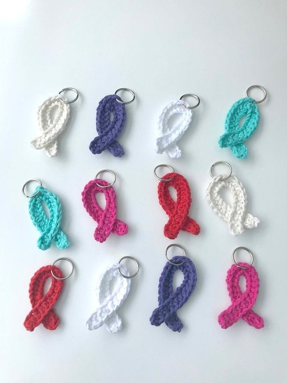 Simple Crochet Ribbon Keychain Crochet Awareness Ribbons Awareness Ribbon Keychain - Etsy