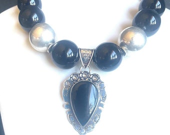 ★MIDNIGHT MOMENT.★ bold onyx necklace Big, Bold, Dramatic, Onyx and Silver Statement Necklace