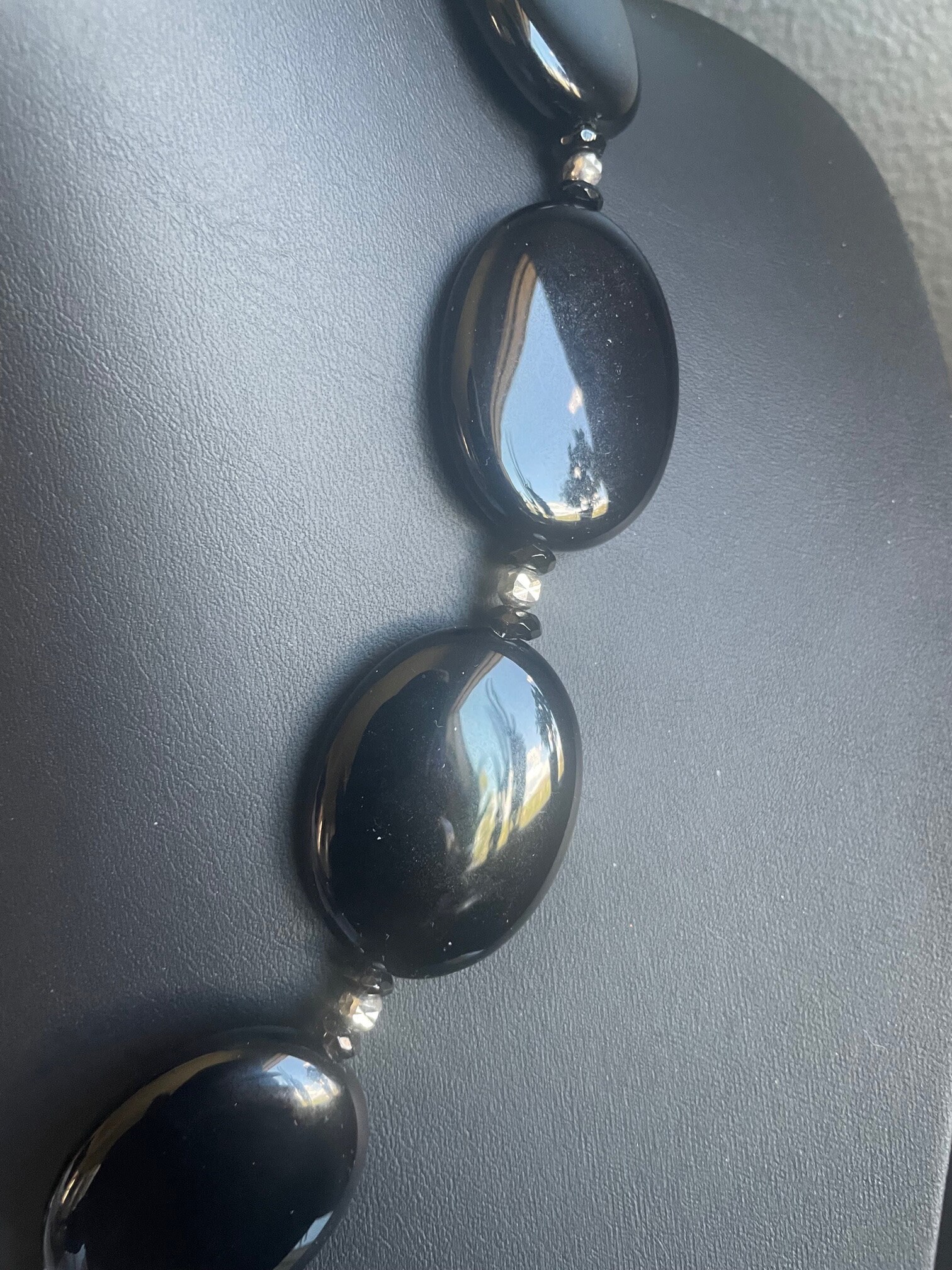 Big, Bold Elegant Statement Necklace of Black Onyx, Silver