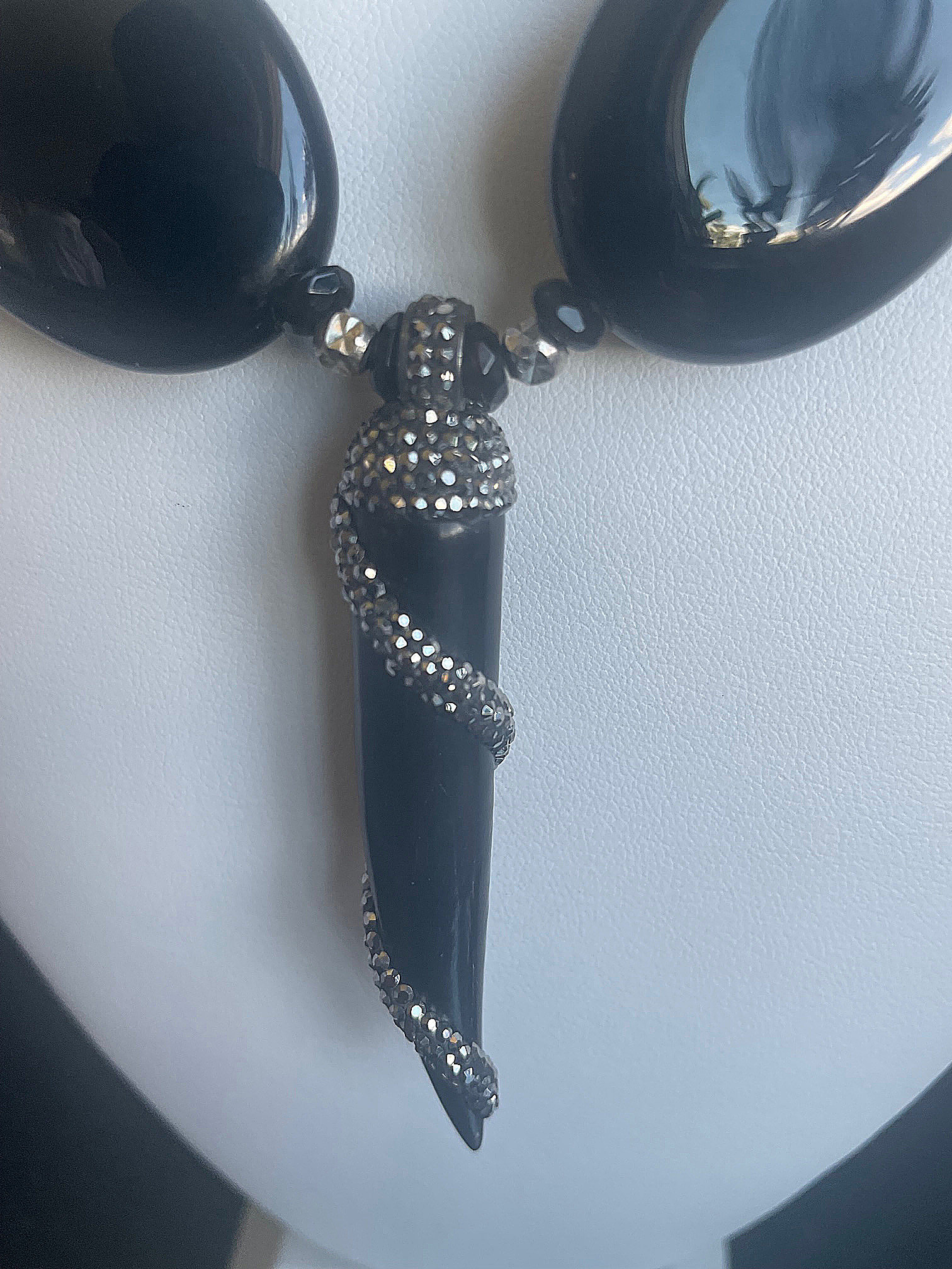 Big, Bold Elegant Statement Necklace of Black Onyx, Silver