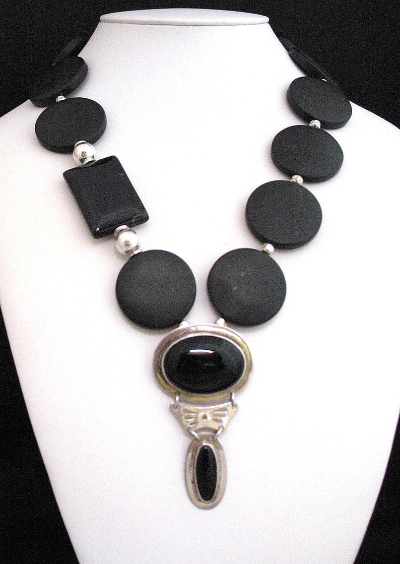 MARIPOSA NEGRA Bold matt and polished black onyx and silver dramatic statement piece