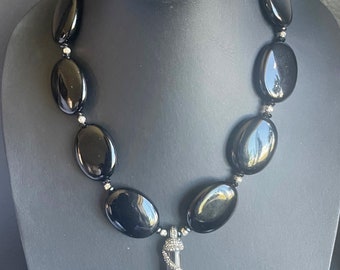 ★MIDNIGHT MOMENT.★ bold onyx necklace Big, Bold Elegant Statement Necklace of Black Onyx, Silver
