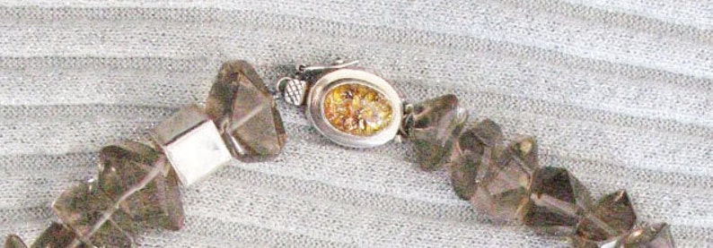 Bold DREAM SMOKE sterling squares and silverquartz pendant statement necklace of smokey quartz nuggets