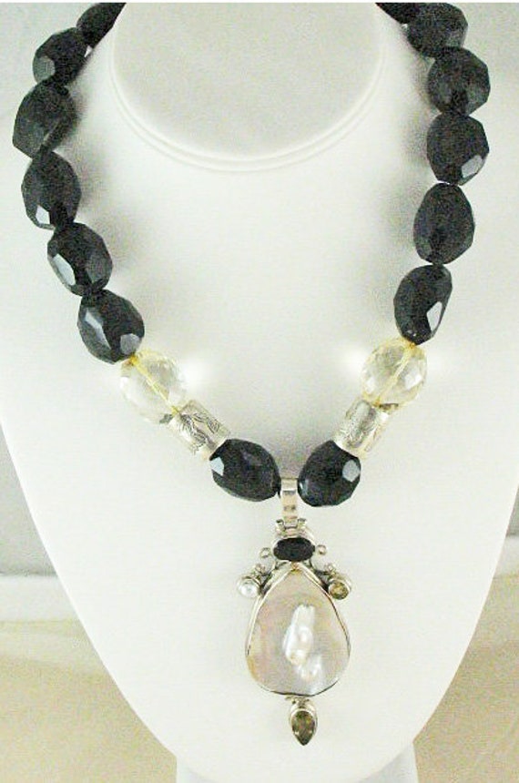 Bold, Elegant Statement in Onyx, Crystal and Silver With
