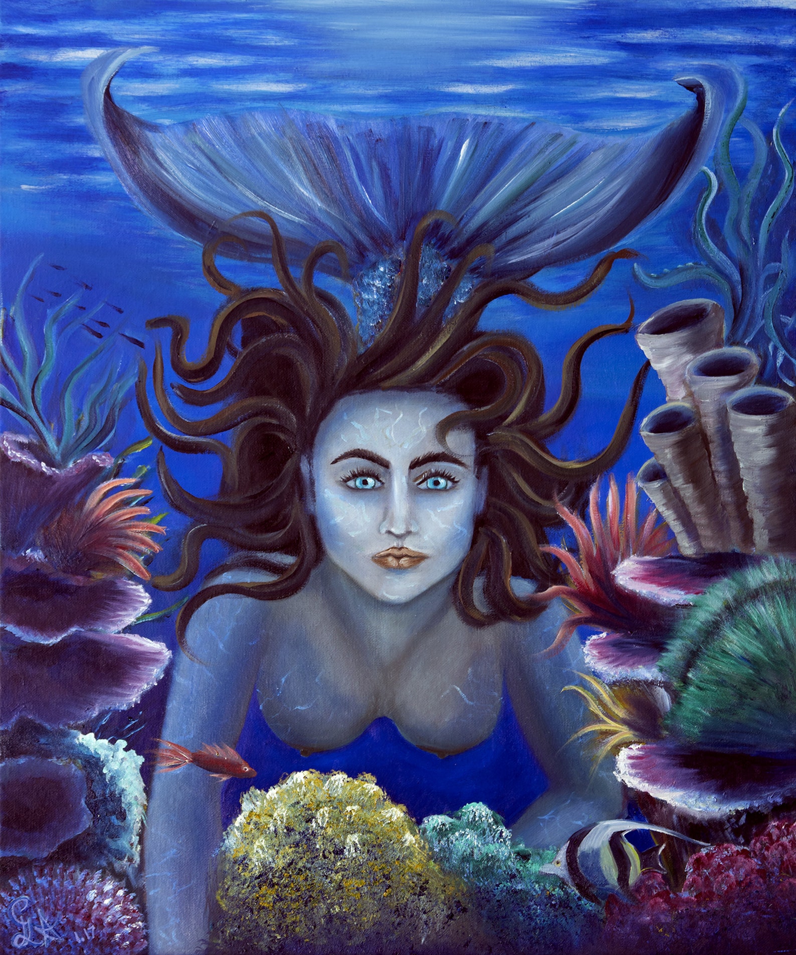 Original Mermaid Wall Art Oil Painting 20x24 Inch Hanging Etsy