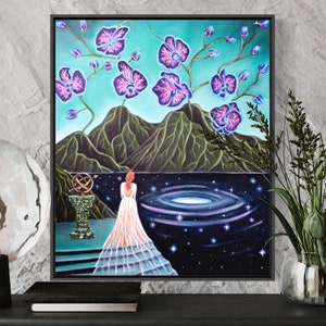 Celestial Feminine Surrealism Cosmic woman - 16x20 Inch Art Print