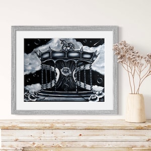 Black and white carousel wall art print - Capture the carousel By Gemma Luxford -Fine art print 16x20 Inch
