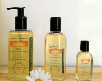 Gel de baño orgánico sin perfume para rostro, manos y cuerpo ~ Piel sensible ~ Gel de ducha ~ Jabón líquido ~ Hecho a mano ~ Vegano AV03