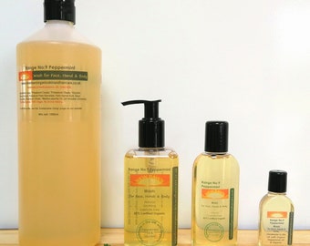Nettoyant bio pour le visage, les mains et le corps à la menthe poivrée ~ Gel douche ~ Savon liquide ~ Fait main ~ Végétalien ~ Soins naturels de la peau