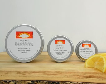 Creme Rico Orgânico de Capim Limão ~ Hidratante Orgânico para Pele Seca ~ Feito à Mão - Manteiga de Karité, Óleo de Coco e Cera de Abelha
