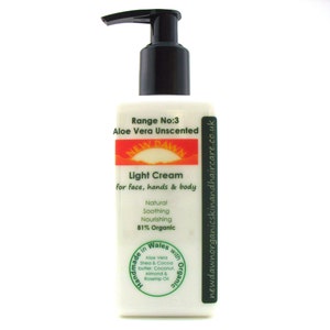 Aloe Vera Organic Light Moisturiser ~ Unscented for Sensitive Skin ~ Organic Skin Care ~ Vegan ~ Handmade Cream AV03
