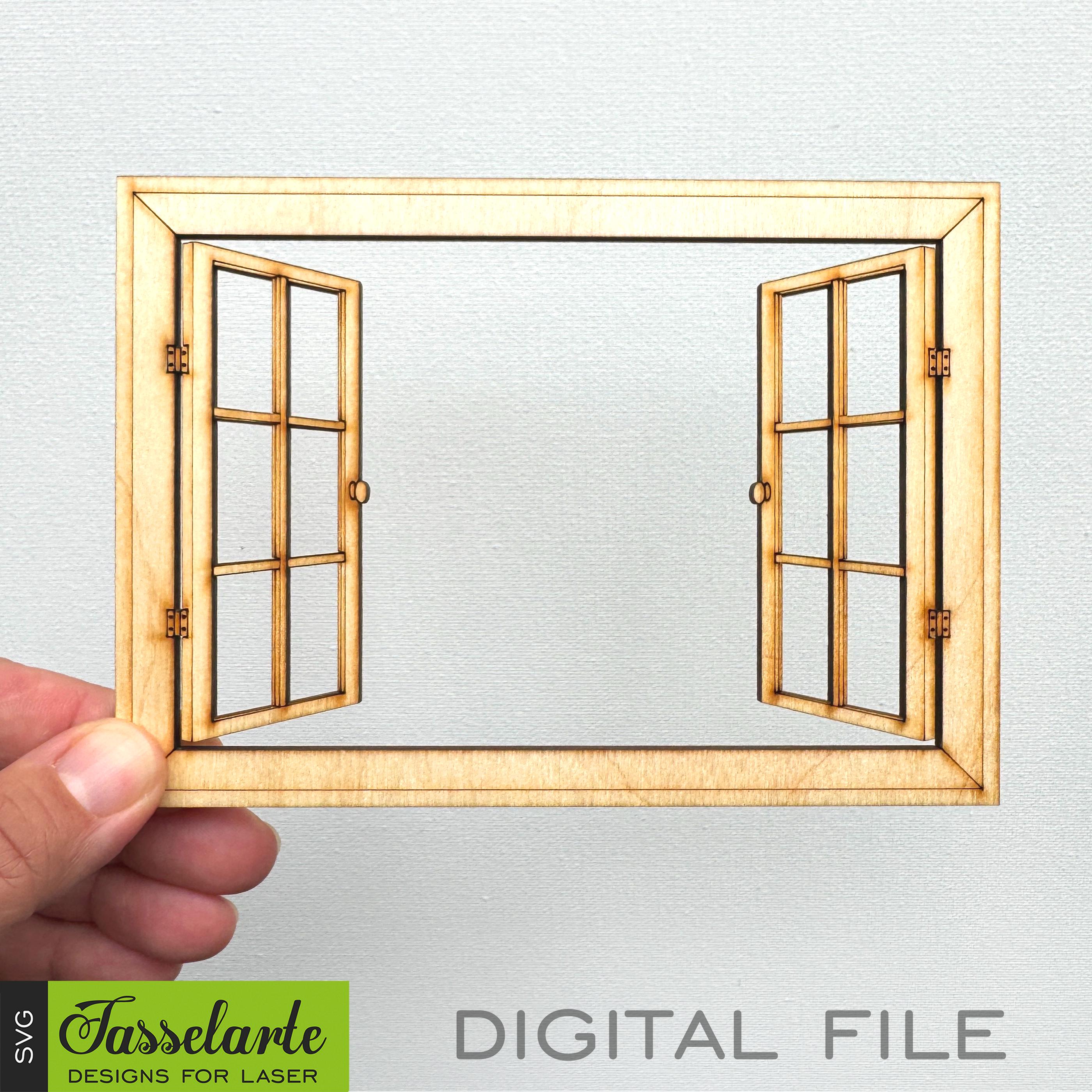 Miniature Window Frame, Open, 3D Effect / SVG Vector FILE for Laser ...