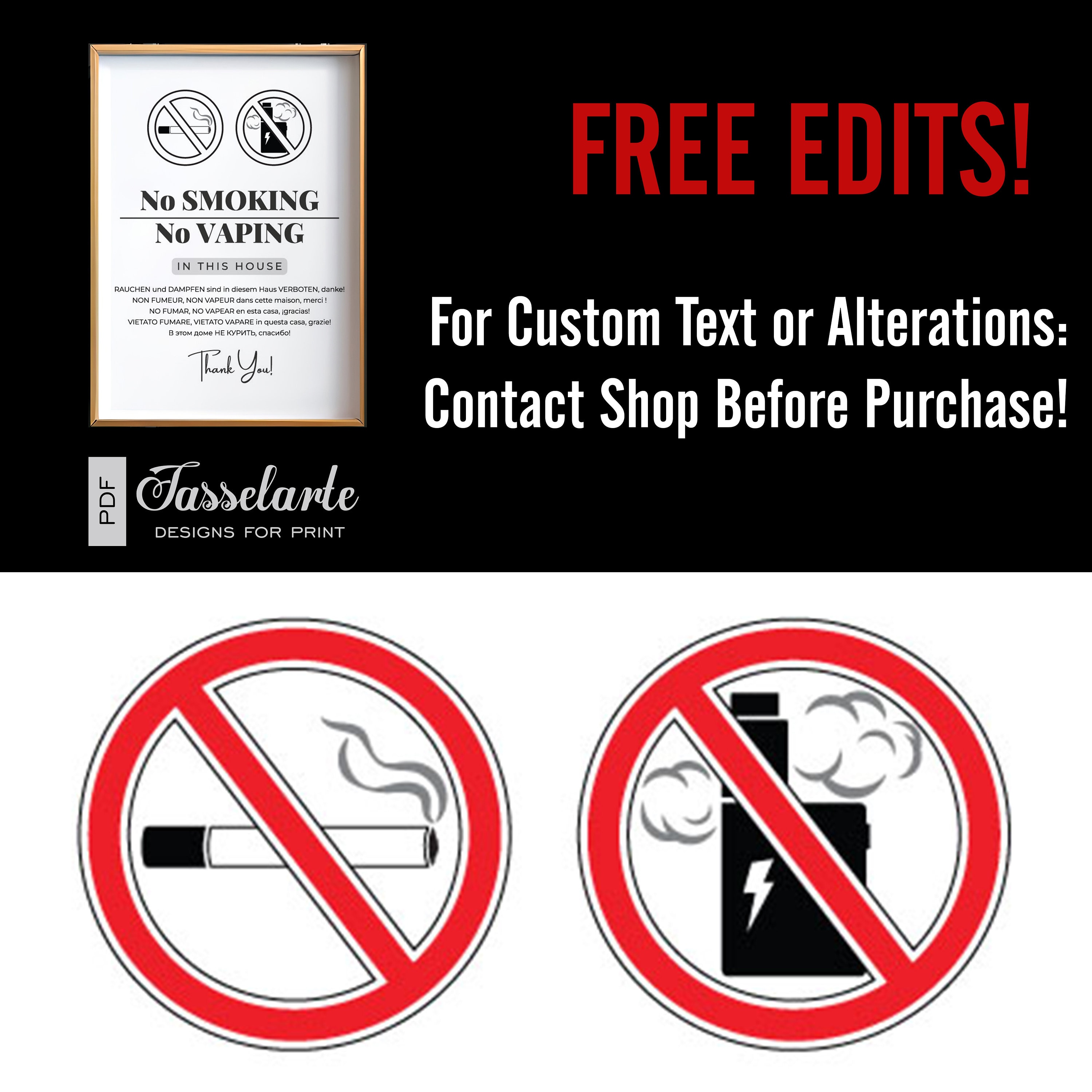 No Smoking No Vaping Printable Sign for Airbnb, VRBO, Office, Hotel ...