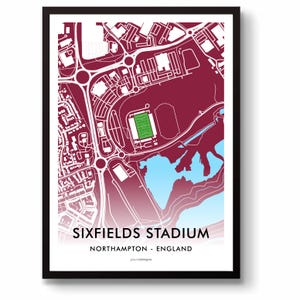 Northampton Town Sixfields Stadium Map Print – Football Fan Gift, Minimalist Ground Wall Art