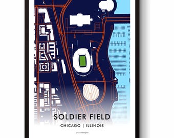 Chicago Bears Soldier Field American Football Stadium Map Print Wall Art
