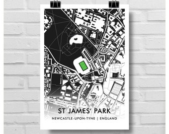 NEWCASTLE UNITED Football Gift - St James' Park Stadium Art Map A3 Print - NUFC