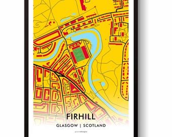 Partick Thistle FC  Firhill Stadium Wall Art Map Print - Scottish League fan gift