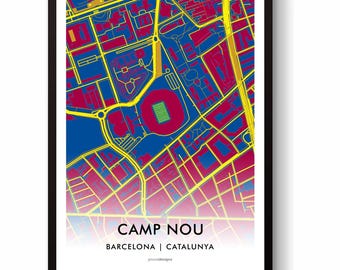 FC Barcelona Camp Nou Football Stadium Map Print Wall Art