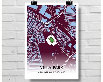 ASTON VILLA Football Gift - Villa Park Stadium Art Map A3 Print - AVFC