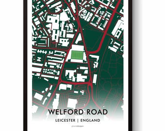 Leicester Tigers Rugby Union Welford Road Stadium Map Print Wall Art