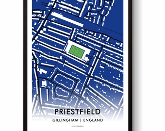 Gillingham FC Priestfield Football Stadium Map Wall Art Print