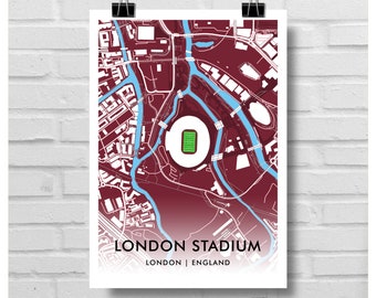 WEST HAM UNITED Football Gift - London Stadium Art Map A3 Print - whufc