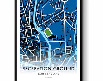 Bath Rugby Union Recreation Ground Stadium Map Print Wall Art
