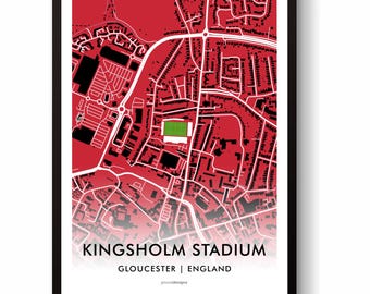 Gloucester Rugby Union Kingsholm Stadium Map Print Wall Art