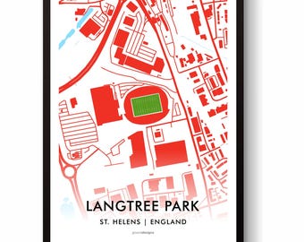 St Helens Saints Rugby League Langtree Park Stadium Map Print Wall Art