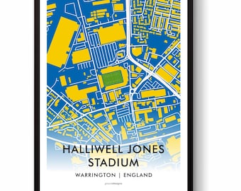 Warrington Wolves Rugby League Halliwell Jones Stadium Map Print Wall Art