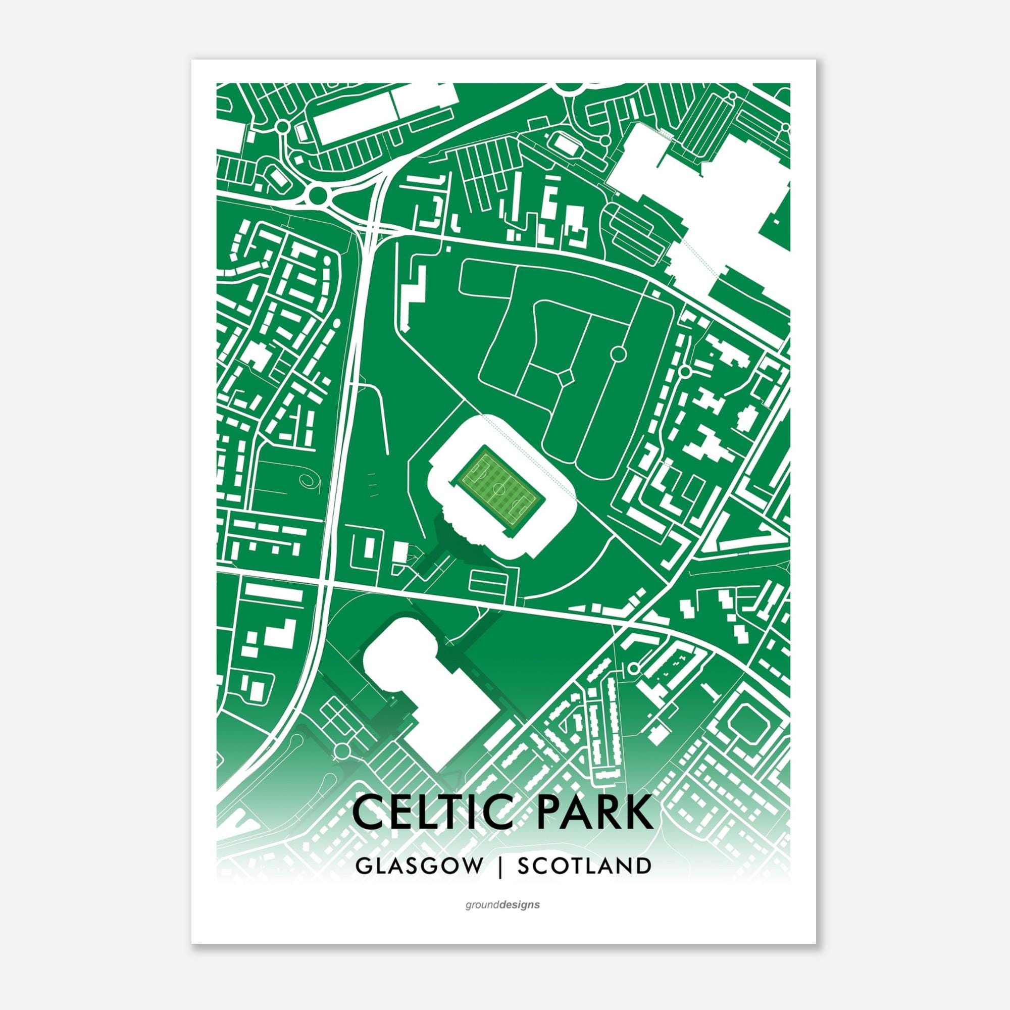 Celtic Park FC Glasgow Football Stadium Parkhead Wall Art Map Print Il Sghe 