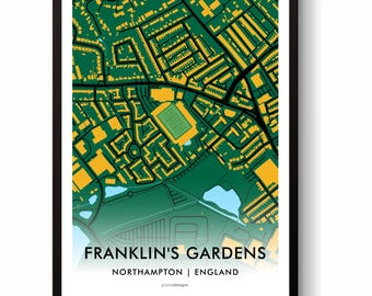Northampton Saints Rugby Union Franklin's Gardens Stadium Map Print Wall Art