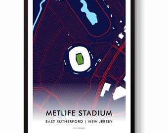 Impresión artística de pared con el mapa del estadio de fútbol americano MetLife de los New York Giants