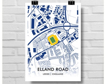 LEEDS UNITED Football Gift - Elland Road Stadium Art Map A3 Print - LUFC