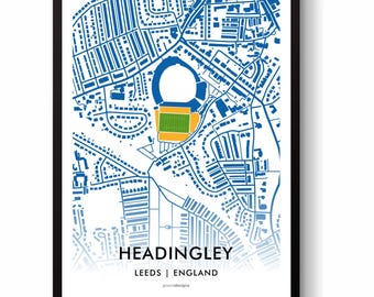 Leeds Rhinos Rugby League Headingley Stadium Map Print Wall Art