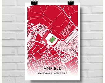 LIVERPOOL FC Football Gift - Anfield Stadium Art Map A3 Print - LFC