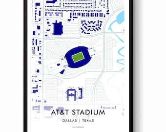 Impresión artística de pared con el mapa del estadio de fútbol americano AT&T de los Dallas Cowboys