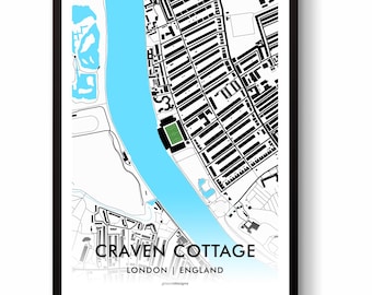 Fulham FC Craven Cottage Väggkonsttryck – Karta över fotbollsarenan