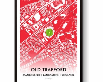 Impresión artística de pared con el mapa del campo de críquet de Old Trafford