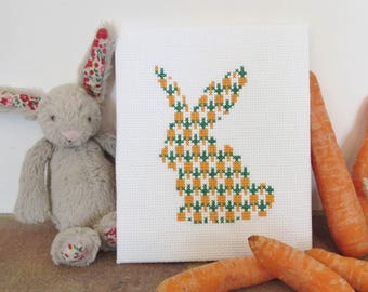 Rabbit cross stitch pattern, Easter Bunny counted cross stitch, cute fun easy PDF, learn to stitch