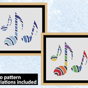 Music cross stitch pattern, modern musical notes counted cross stitch chart, gift for music lover, easy beginners embroidery design, PDF