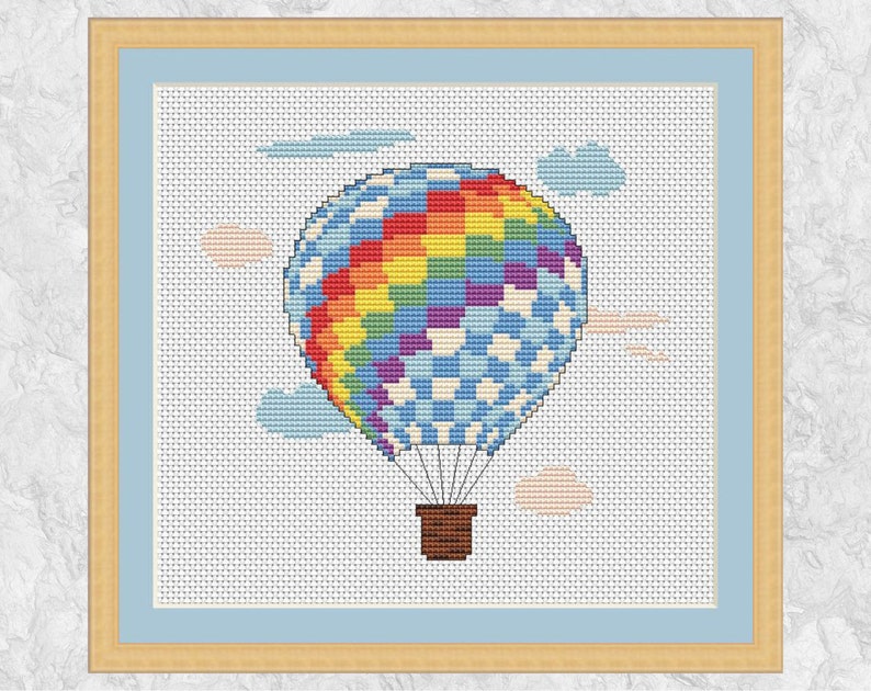 Hot Air Balloon Cross Stitch Pattern Rainbow Counted Cross Etsy UK
